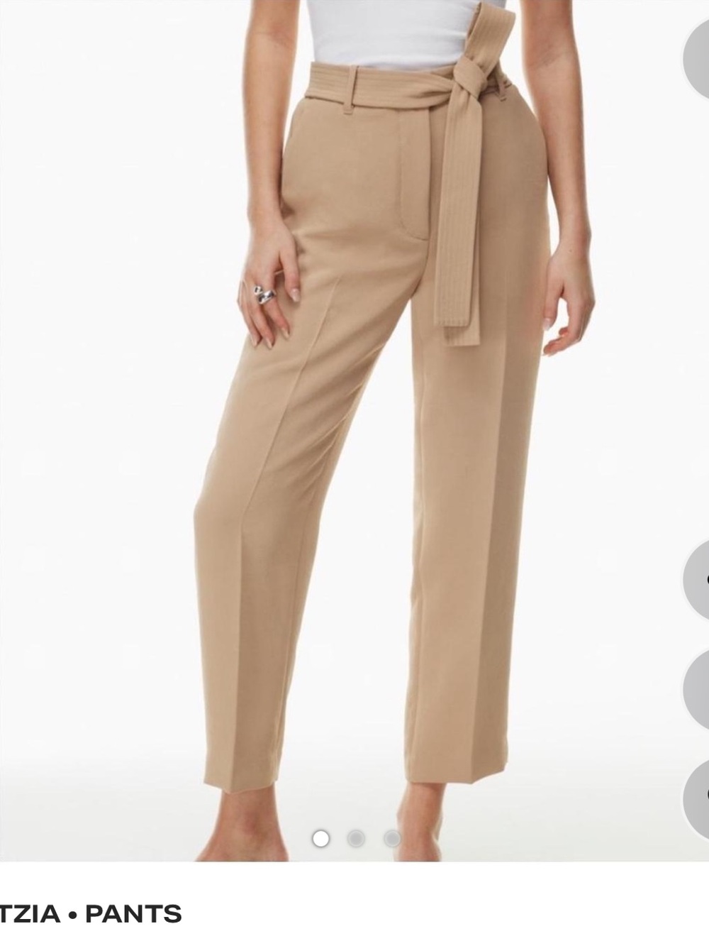 Aritzia Tie-Front Straight Leg Pants in Tan/Cream